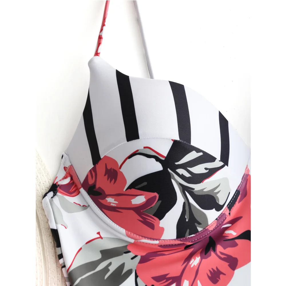 Новинка 2019 сексуальный цельный купальник женский с цветочным принтом пуш-ап