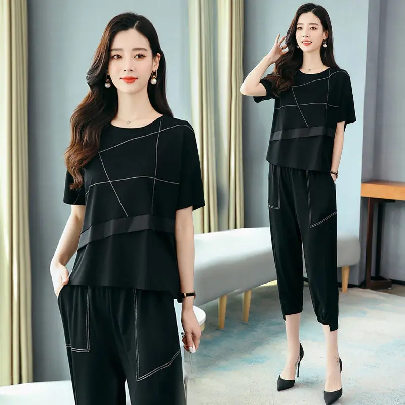 

Новый Повседневный Спортивный костюм для женщин, комплект одежды большого размера для женщин, модные спортивные комплекты из двух предмето...