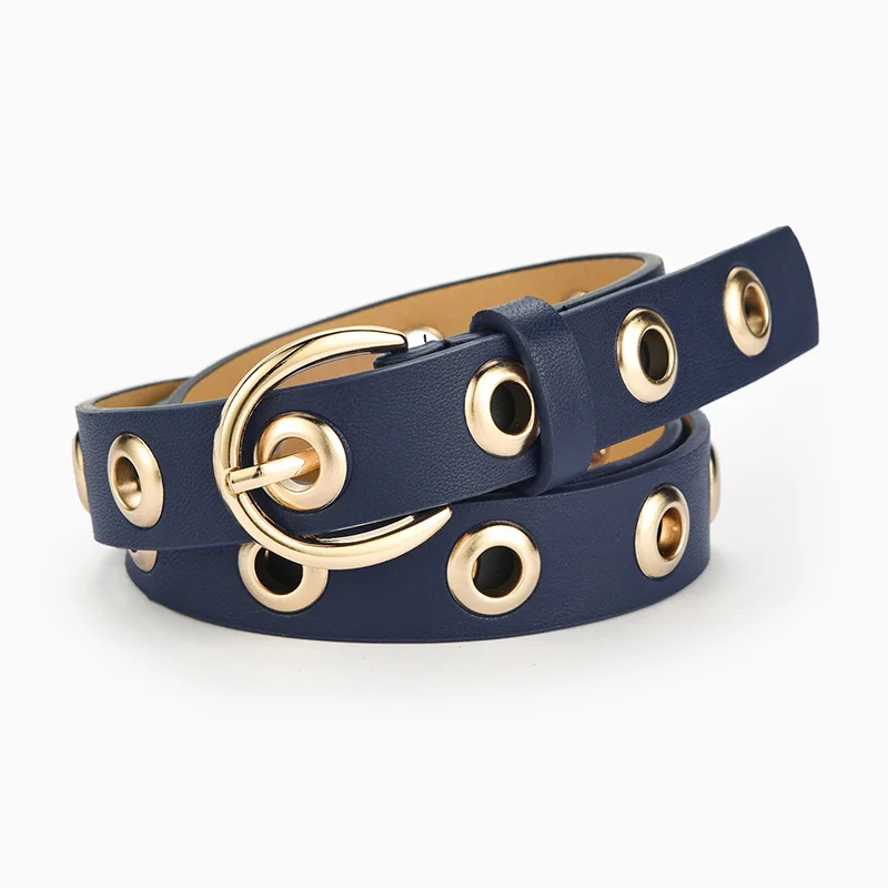 

Women Hollow Eye Button Belt Trend PU Leather Pin Buckle Belts For Ladies Alloy Oval Buckle Designer Belts For Jeans Waistband