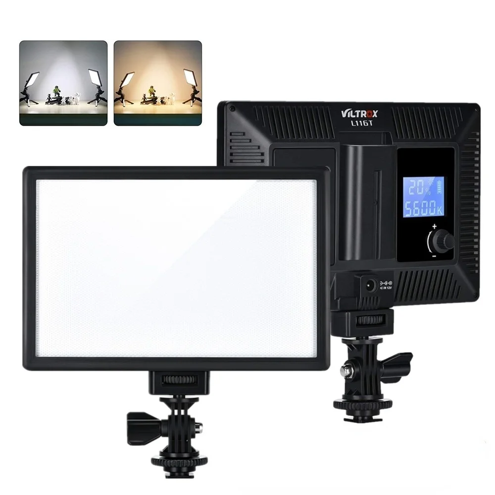 

VILTROX L116T Camera LED Light Panel Super Slim Dimmable CRI95+ Bi-Color 3300K-5600K LED Video Light with LCD Control/Light Moun