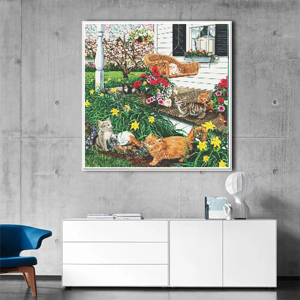 

Алмазная вышивка «сделай сам», кошки во дворе, полноразмерная/круглая алмазная живопись, Набор для вышивки крестиком стразы, мозаика, домаш...