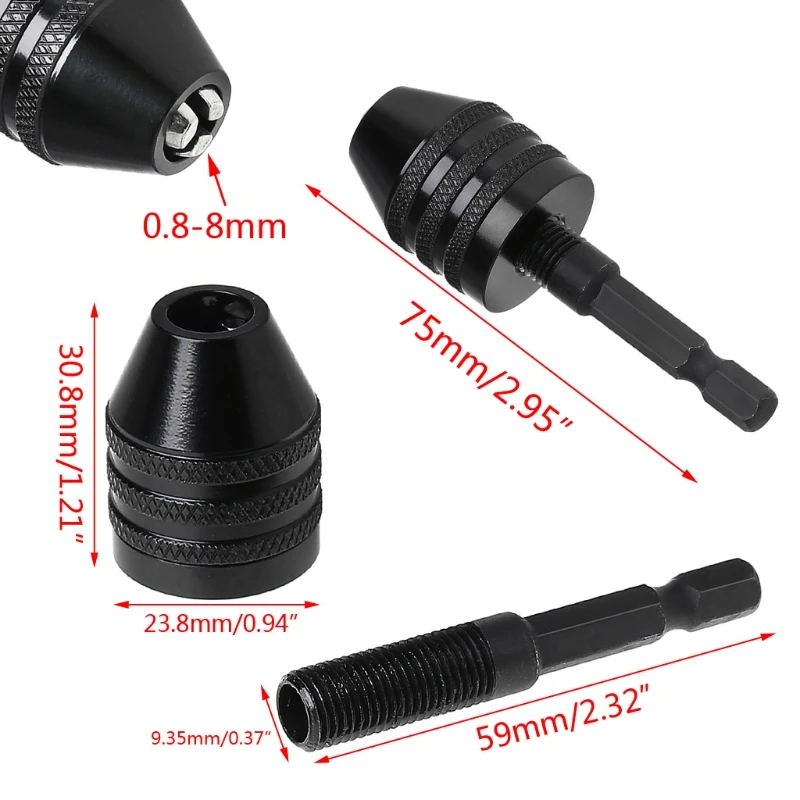 

0.8-8mm Keyless Drill Bit Chuck Adapter Converter Quick Change Hex Shank 1/4"