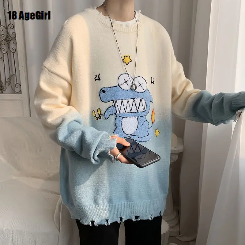 

Cute Cartoon Crocodile Sweatshirts Loose Hip Hop Streetwear Tops Vintage Punk Casual Harajuku New Women Man Clothing