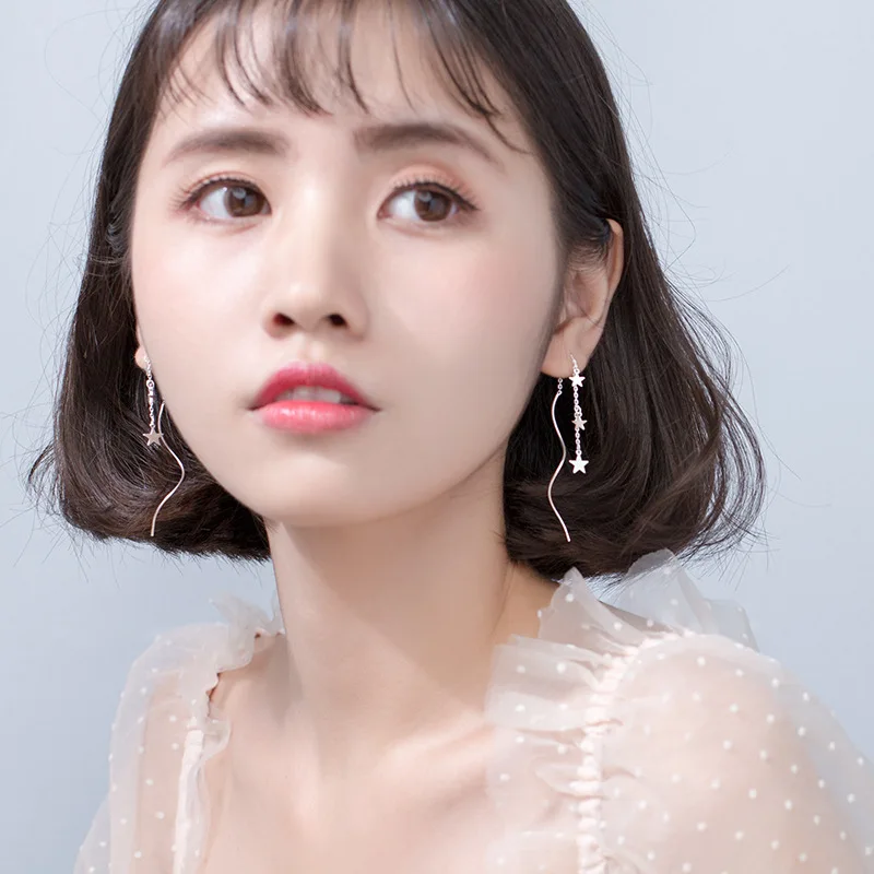 Серьги подвески из серебра 925 пробы со звездами|Серьги-подвески| |