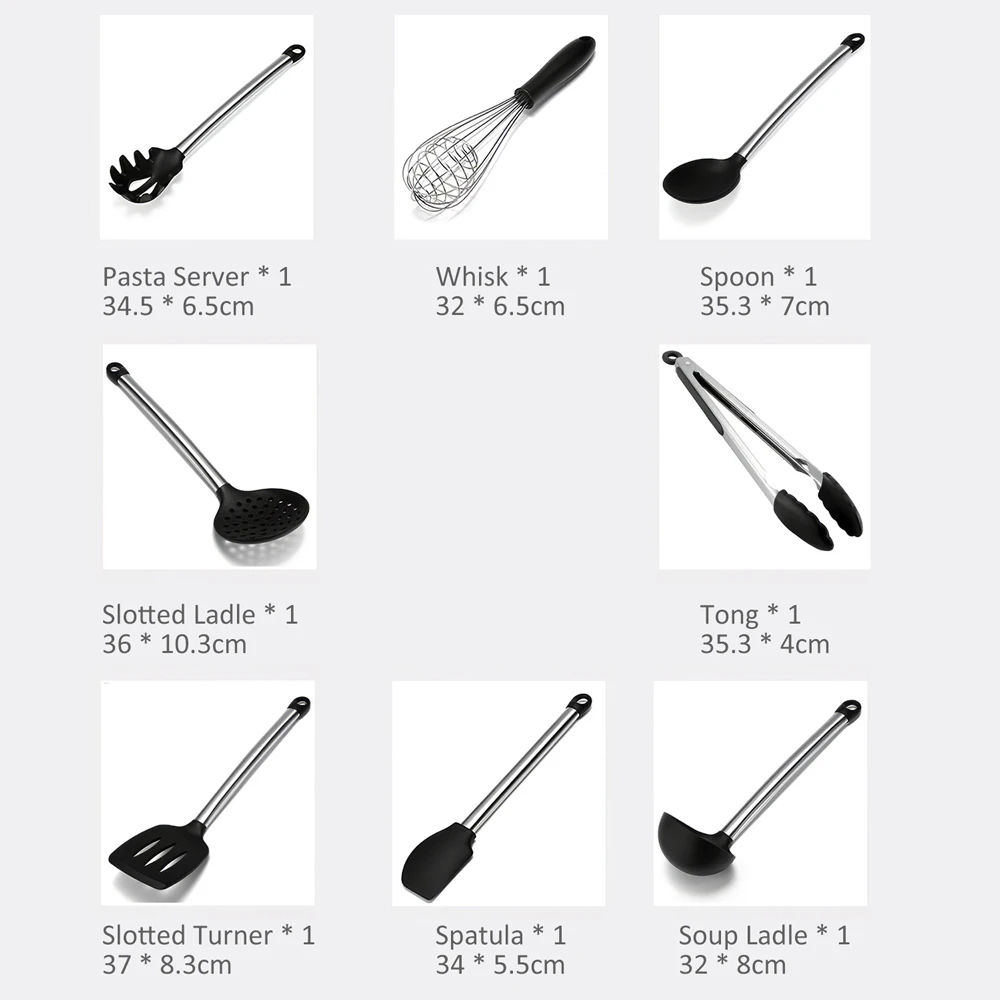8 шт. набор кухонной посуды из нержавеющей стали силиконовая ложка Tong лопаточка