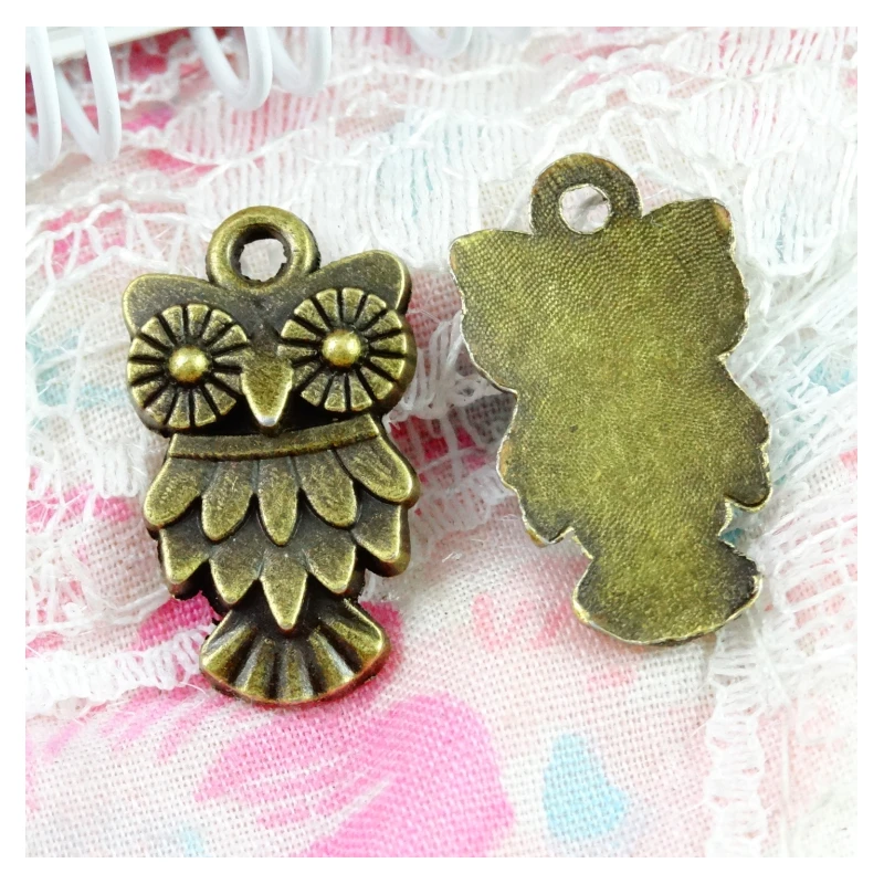 

100 pcs vintage Antique Bronze Plated Owl Charm Pendant for jewelry DIY accessories 11.8x20mm