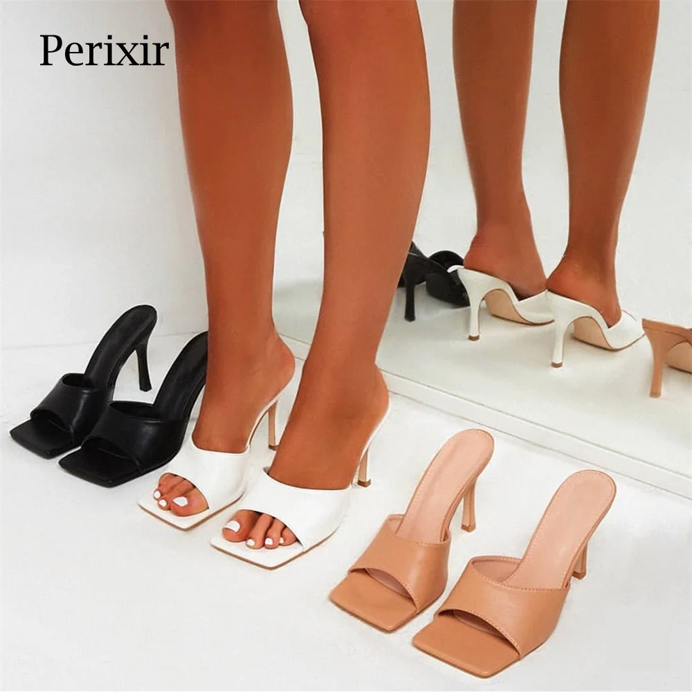 Perixir/Винтажные шлепанцы с квадратным носком Женские однотонные босоножки на