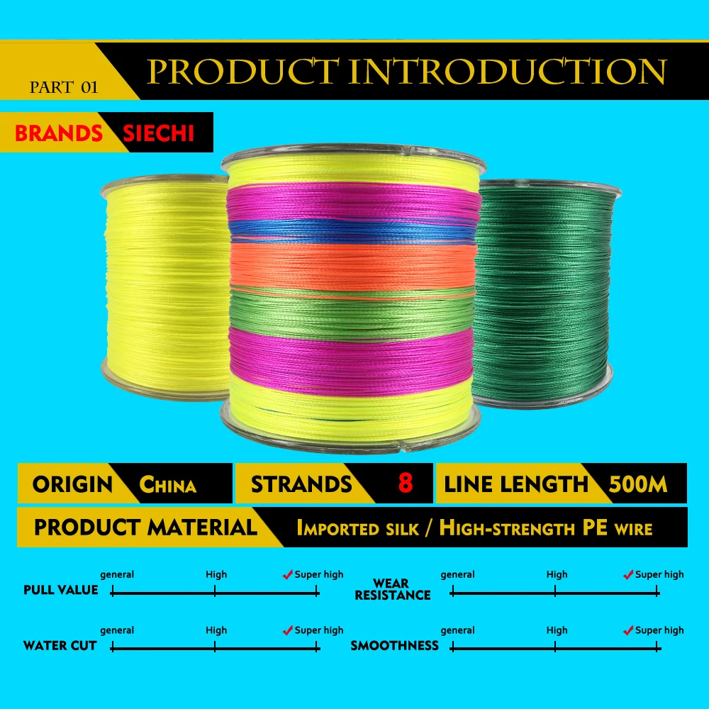 SIECHI плетеная рыболовная леска для морской рыбалки в соленой воде, плетеная, очень сильная, супер мощная, 8 нитей, 500 м, 100% ПЭ от AliExpress WW