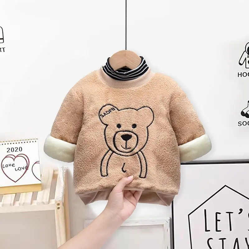 Зимняя одежда От 2 до 6 лет Bear свитеры для мальчиков и девочек плотные флисовые