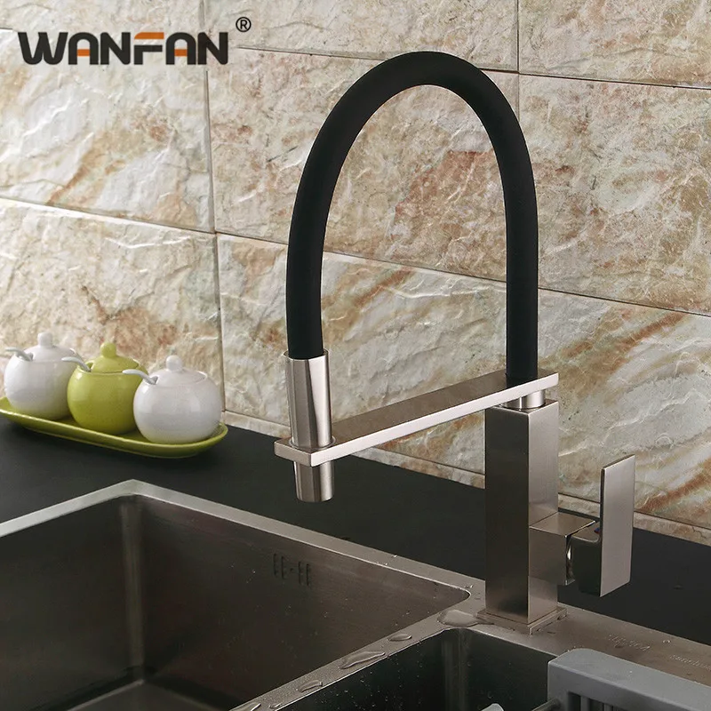 Кухонный смеситель латунный кран с одной ручкой выдвижной прочный поворот на 360