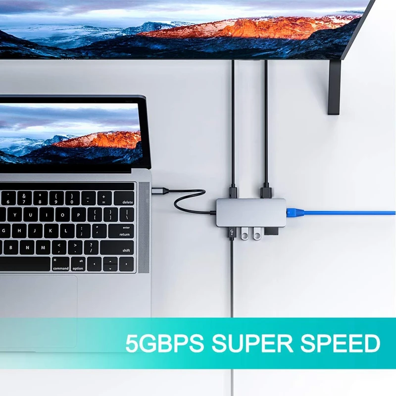 Тип C 8 в 1 док станция с HDMI 4K Gigabit RJ45 PD зарядки USB3.0 Поддержка: Windows Me/2000/XP/Vista/Windows NT/7/8