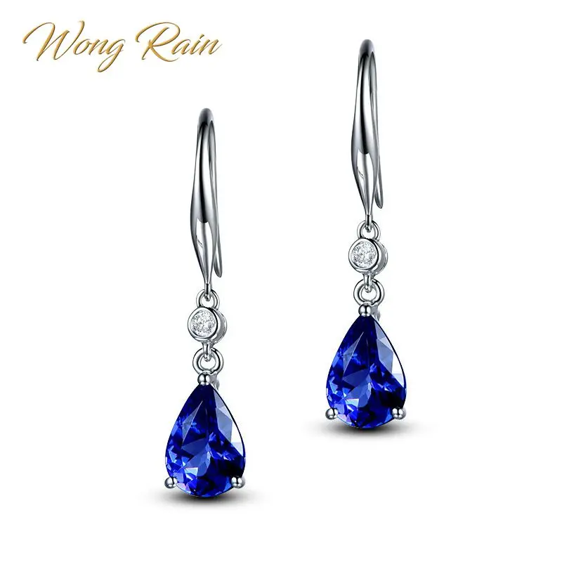 Wong Rain 100% 925 пробы Серебряный Королевский синий сапфир драгоценный камень белое