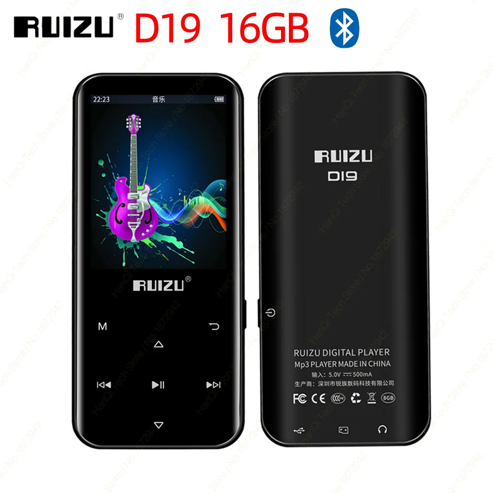 

RUIZU D19 Bluetooth MP3 Player 16GB Portable Audio Walkman Digital Lossless MP3 Music Player With FM,Recording,E-Book Video