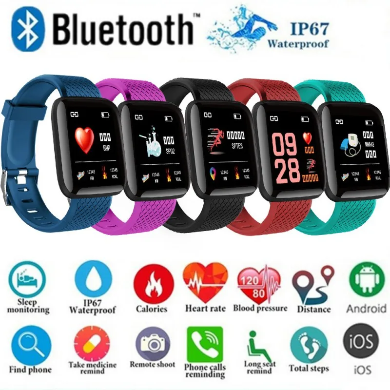 

116plus Smart Wristband D13 Real-time Heart Rate 1.3 Inch Large Screen Blood Pressure Sleep IP67 Waterproof Smart Wristband 2021