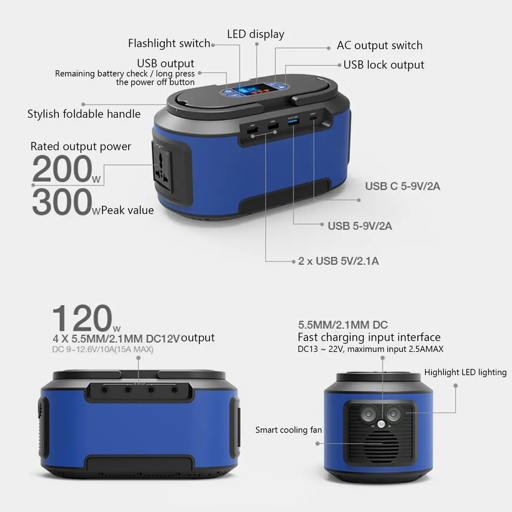 

Energy Storage Box Portable Solar Generator Fast Charging Outdoor Camping Household Emergency AC Mobile Power Supply