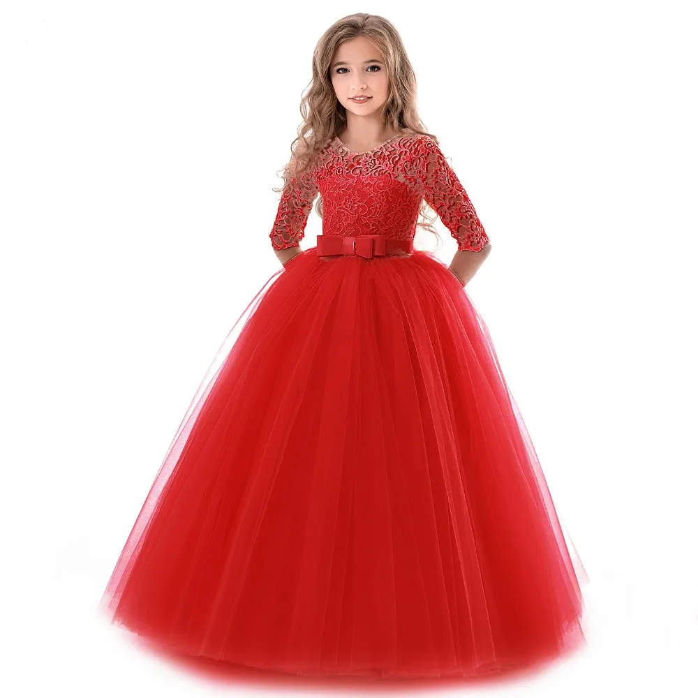 5-14 Years Kids Dress for Girls Wedding Tulle Lace Long Girl Elegant Princess Bridesmaid Party Formal Gown Teen | Детская одежда и