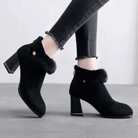 plus size 33 43 block heels suede boots women winter shoes 2021 warm fur shoes ladies high heel ankle boots plush elegant