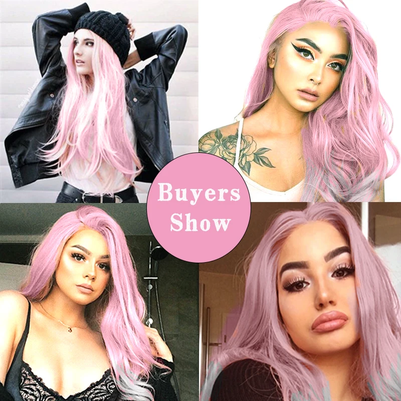 

LUPU 24" Long Wave Ombre Pink Wig With Bangs High Temperture Fiber False Hair Synthetic Wigs For Black Women African American