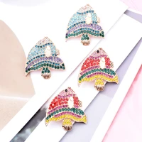 new fish rhinestone rainbow color earrings for women bohemian animal fashion luxury jewelry girls party charm declaration gift