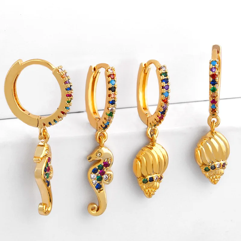 2019 женские серьги-гвоздики с радугой CZ дешевые золотые серьги-капли животными