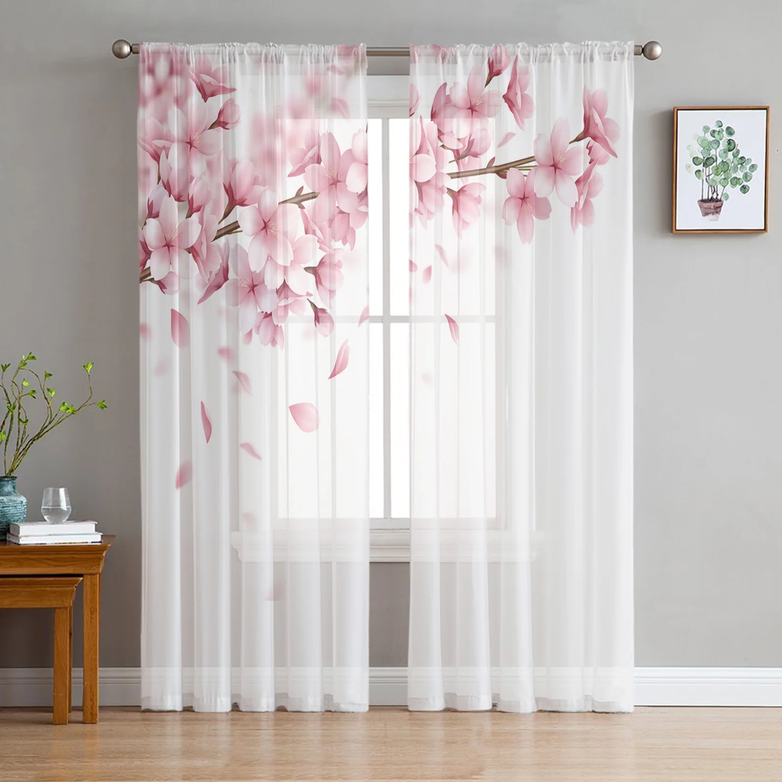 Шторы из белого тюля с розовыми цветами вишни для гостиной спальни украшение