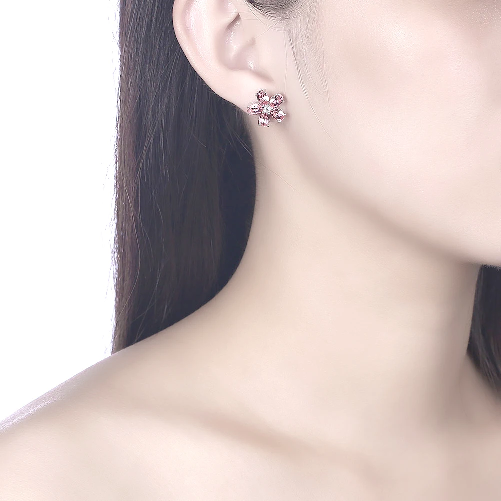 

SILVERHOO 925 Sterling Silver Stud Earrings For Women Petal Austria Crystal Party Wedding Fashion Jewelry Gift New Arrivals