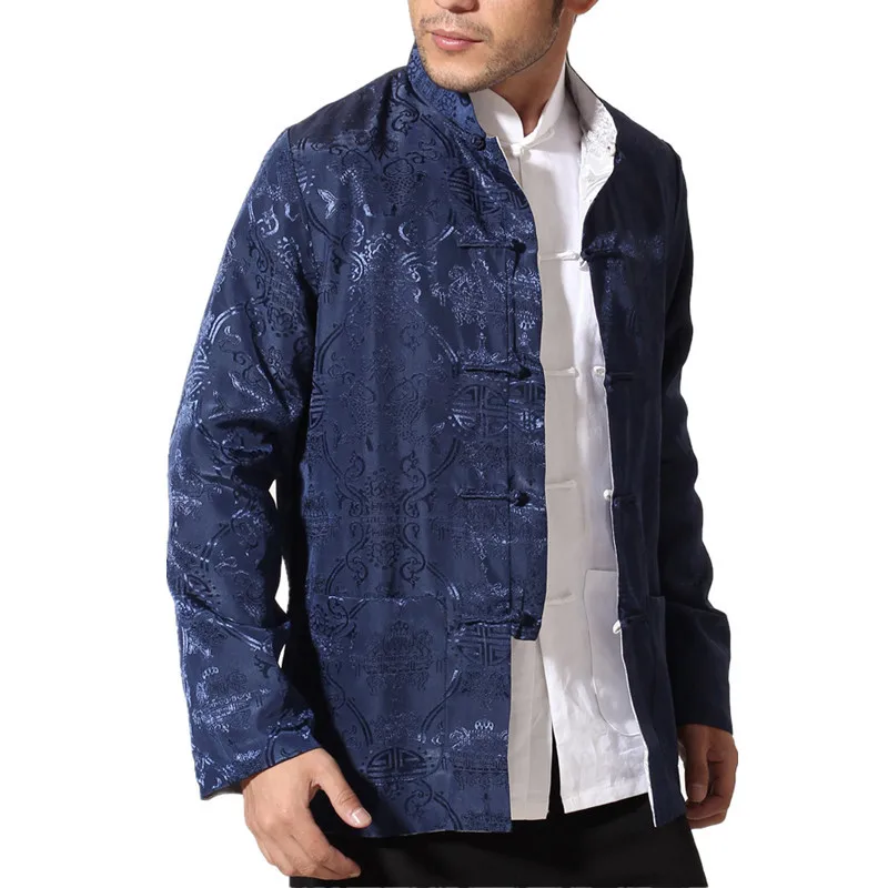 Блузка рубашка Китайская одежда для мужчин куртка Кунг-фу двусторонней