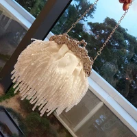 retro satin beaded tassel evening bag women luxury handmade small clip purse female wedding bridal handbags high quality
