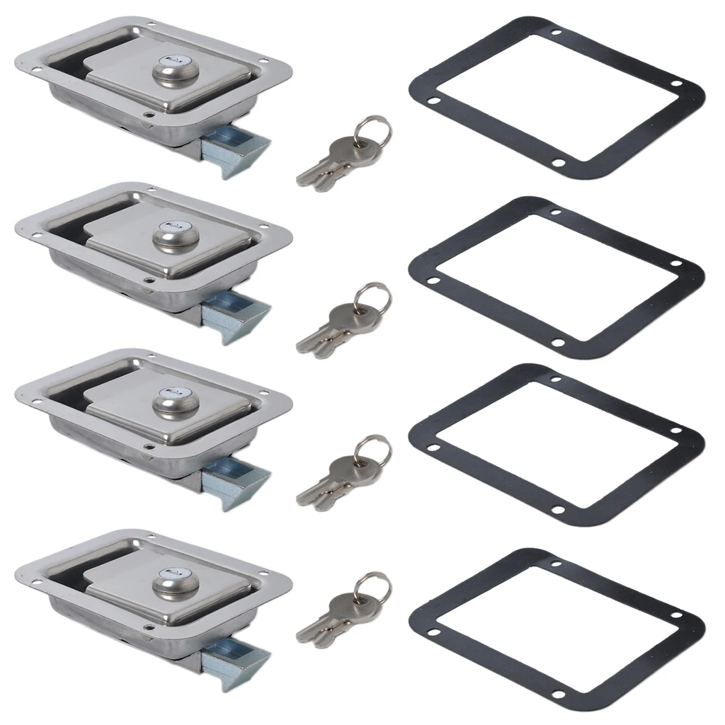 

4 Set Boat Paddle Latch & Key & Gasket Flush Mount Paddle Handle Locking Latch For Yacht RV Trailer Caravan Motorhome Toolbox