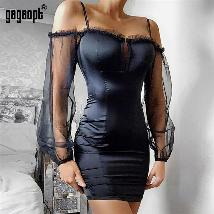 Gagaopt сексуальные сетчатые платья с длинным рукавом женские мини на бретельках
