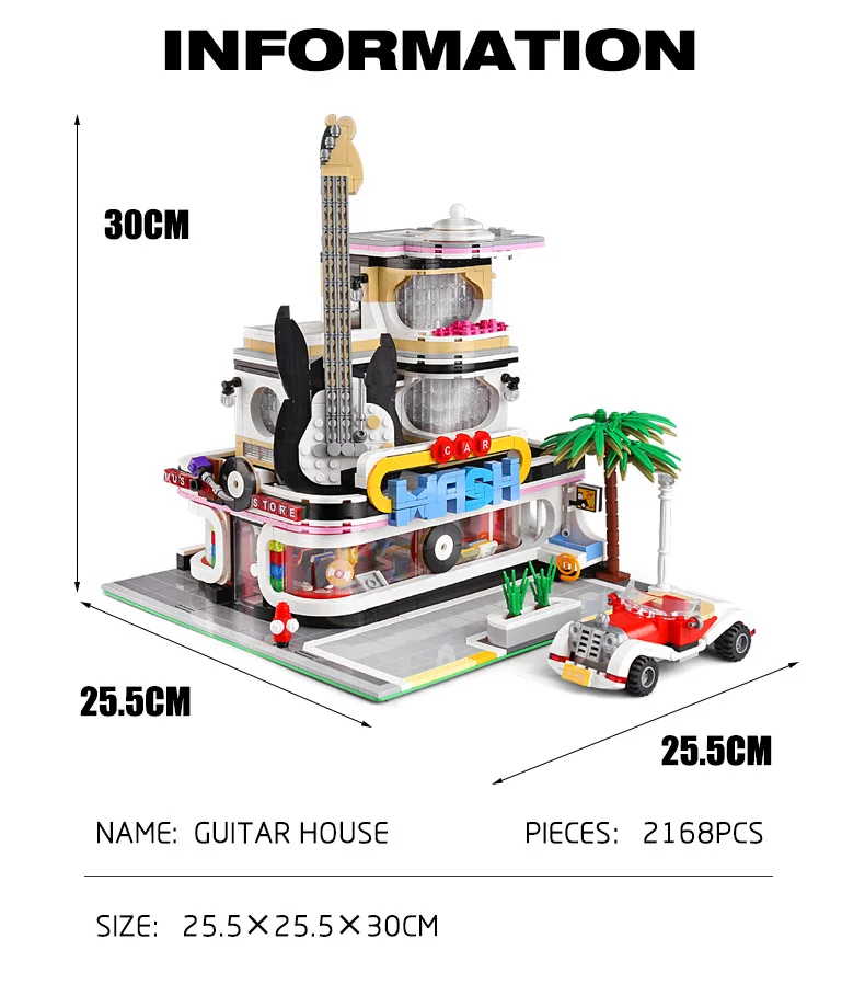 

Streetview Toys Model The MOC Guitar Shop With Led Light Set Assembly Building Blocks Bricks Funny Kids Christmas Gifts
