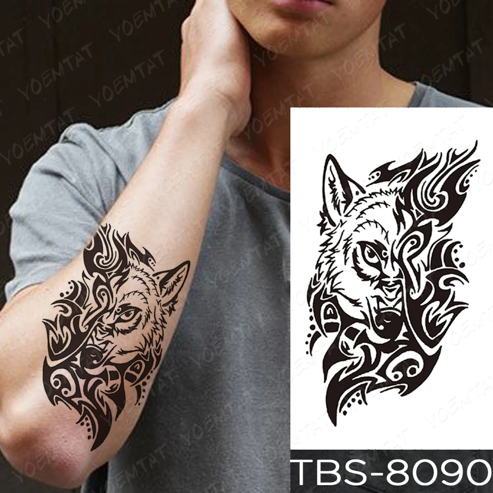 

Waterproof Temporary Tattoo Sticker Yin Yang Dragon Feather Wings Flash Tattoos Wolf Totem Body Art Arm Fake Tatoo Men