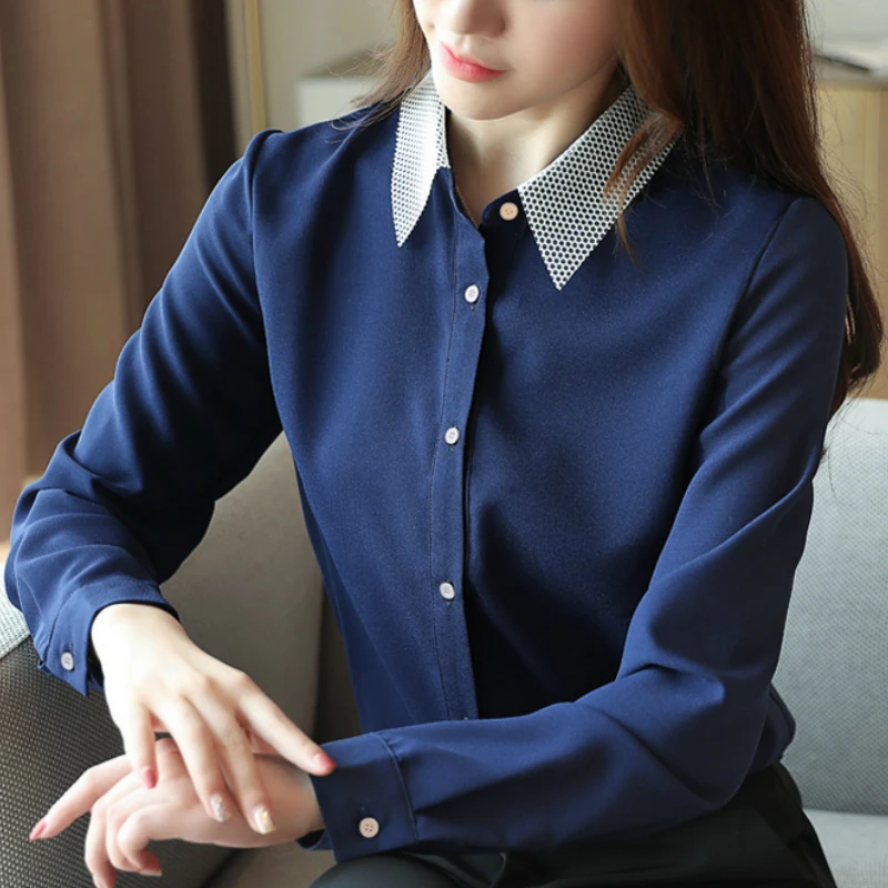 Блузка женская шифоновая с отложным воротником и длинным рукавом B863