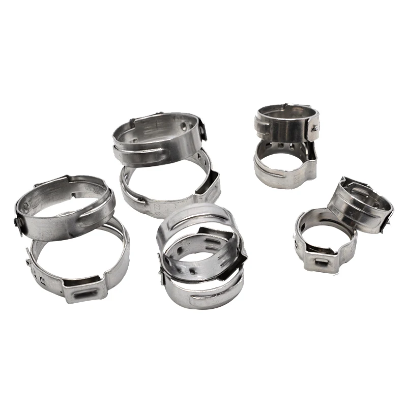 

7.3-9.0 mm Pinch Clamps Stepless Single Ear Tight-Seal Vibration-Resistant for Firm Hose and Tube 304 Stainless Steel Pack 100