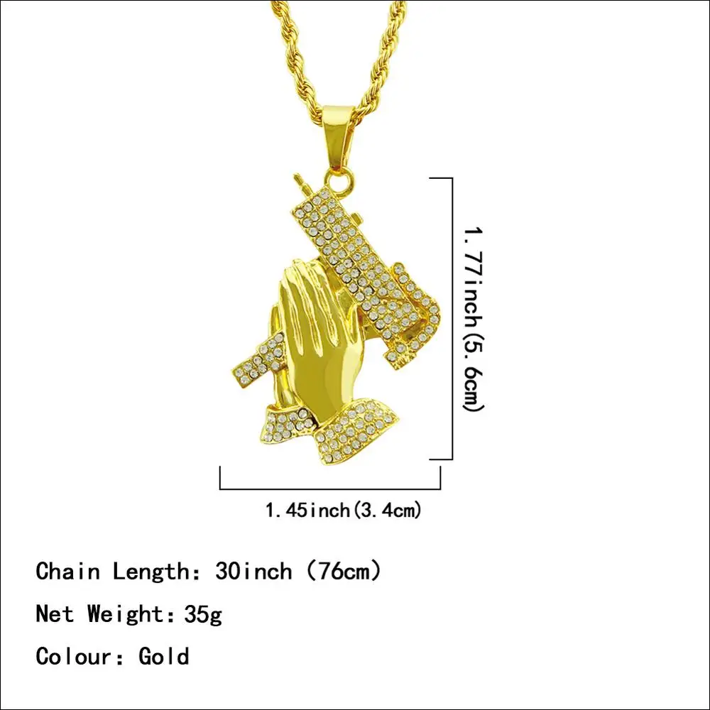 Украшение Стразы в стиле хип-хоп украшенное сверкающим золотым ружьем