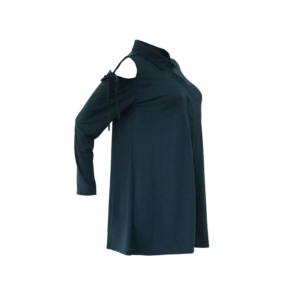 Женское платье-рубашка с открытыми плечами темно-зеленое сексуальное