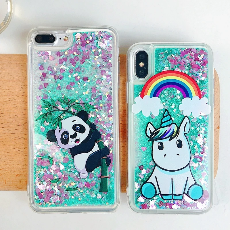 Чехол для iPhone 7, чехол для iPhone X, 5, 5S, se, 6, 6 S, 7, 8 Plus, чехол, милый Единорог, жидкий зыбучий песок, чехол для телефона