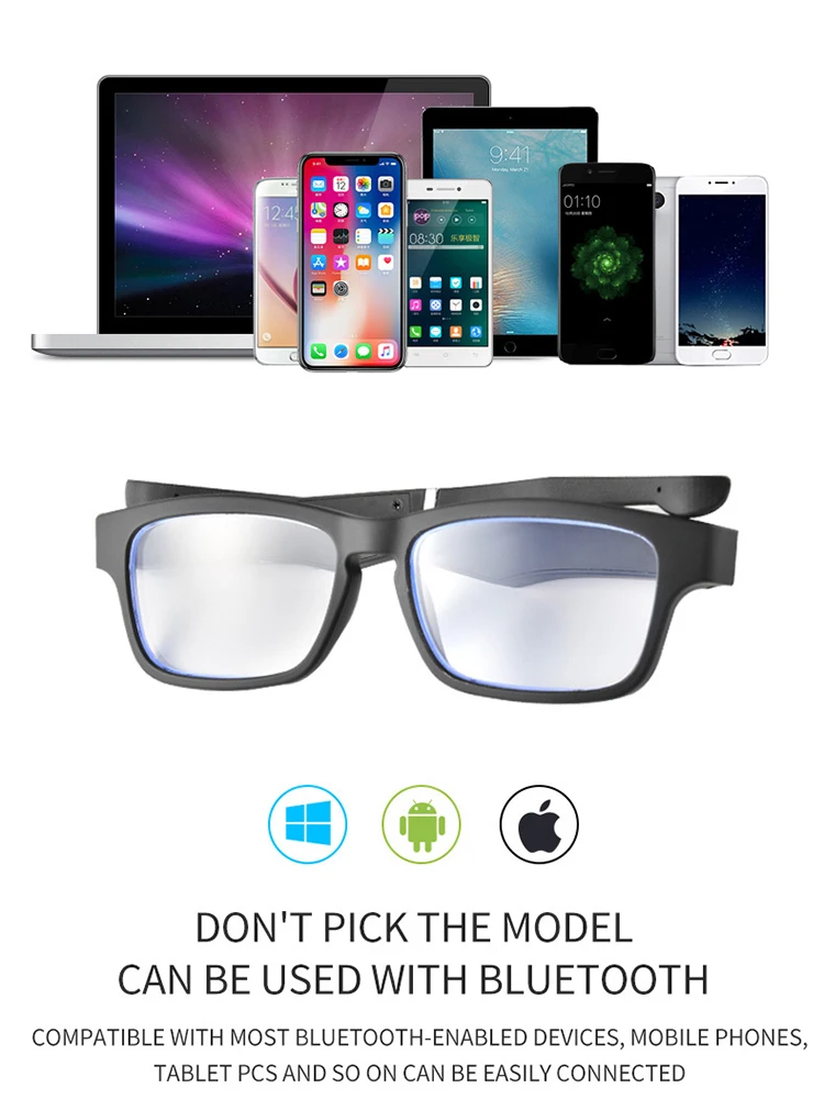저렴한 K3 블루투스 5.0 충전식 스마트 안경, 안티 블루 렌즈, 눈 보호, 안드로이드, IOS 지능형 선글라스, 마이크 포함