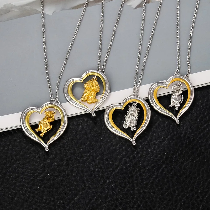 

Heart Dog Necklace Girls Women Cute Crystal Cartoon Pet Dogs Pendant Necklaces Animal Jewelry Party Kids
