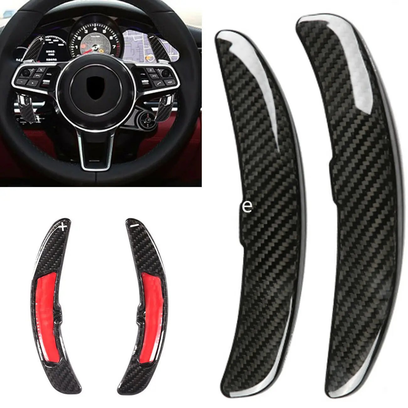 

Car Automobile shift paddle,Black Carbon Fiber Steering Wheel Shift Paddle Extension For PORSCHE 14-19 Boxster Macan