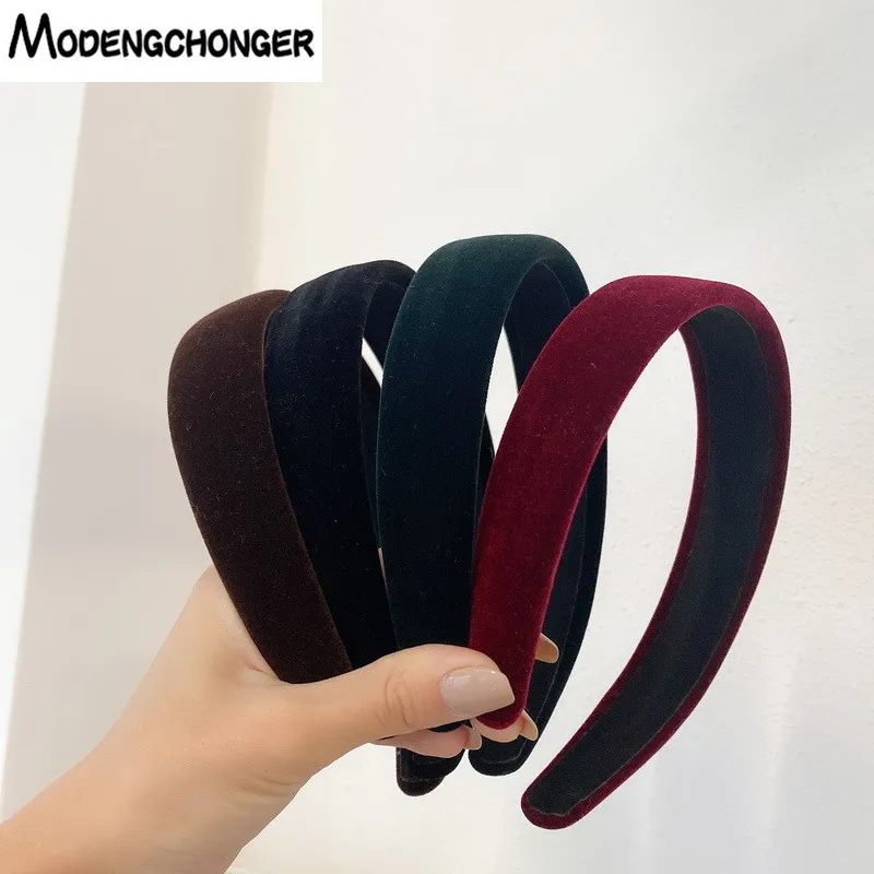 Retro Thick Velvet Headband Women Hair Accessories Fashion Wide Solid Color HairBand Plastic Elegant Bezel Hair Hoop Headwear (0)
