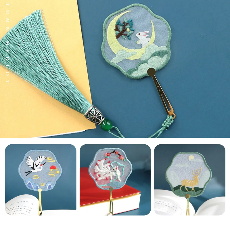 

DIY Embroidered Bookmark Material Package Embroidery Starter Kit With Flowers Plant Pattern Color Threads Handmade Bookmark Kit