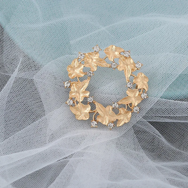 Модная новинка венок с растениями и листьями Золотая брошь в стиле ретро аурой