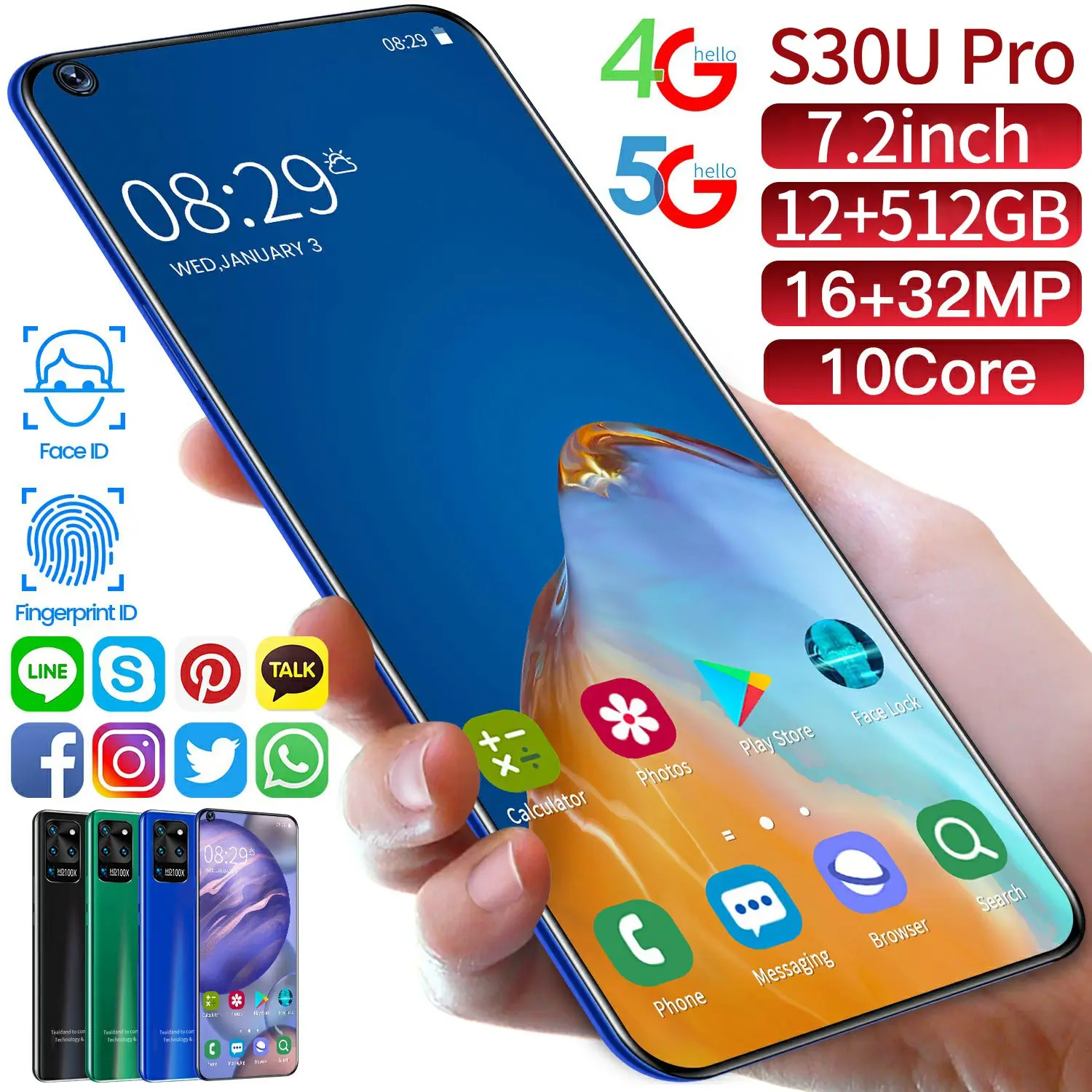 

7.2 Inch S30 Pro Ultra Mobile Phone 4G 5G 5000mAh Android 10.0 Dual SIM Touch Screen Featured Smart Phone