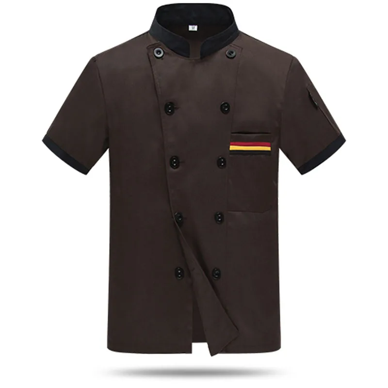 Brown short sleeve На заказ, мужская униформа шеф-повара, рубашка, печать логотипа, высокое качество,, мясник, хлебобулочная, еда, обслуживание, верхняя одежда - Цвет: Brown short sleeve