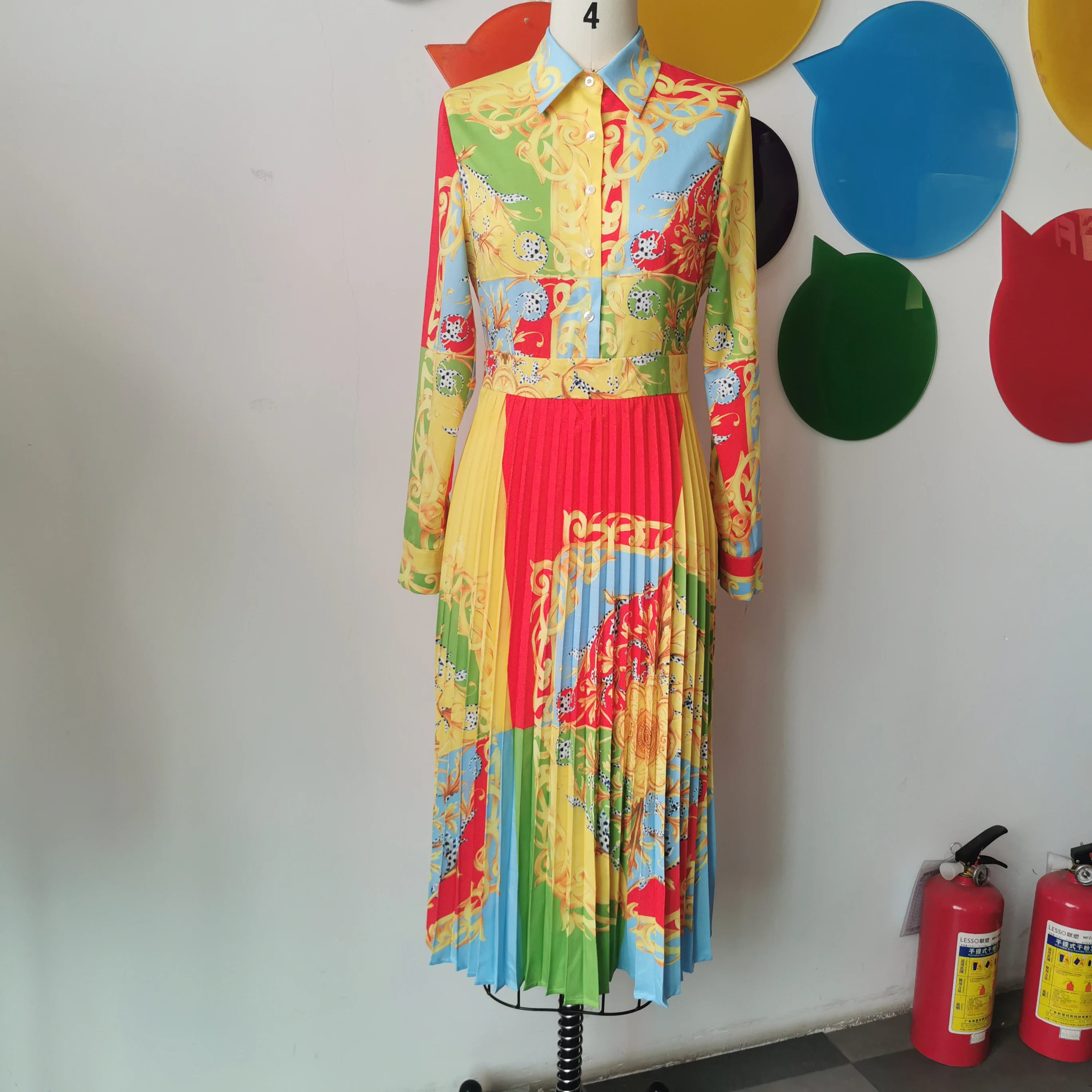 vintage women printed high waist dress spring 2021 Party Dinner pleated midi robe femme vestiods office lady retro african New |