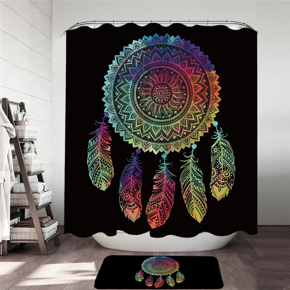 Постельное белье Outlet Dreamcatcher занавеска для душа и коврик для ванной набор Белоголовый Орел Синий водонепроницаемый занавеска для ванной комнаты Boho Ванна Декор 2 шт