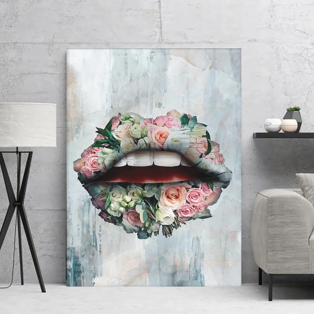

Drop Shipping Lip Flowers Canvas Paintings Posters Modern Canvas Wall Art Home Decor Print For Room Quadros Picture Prints
