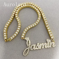 aurolaco cz diamond name necklace personality stainless steel gold nameplate pendant necklace jewelry wedding gift