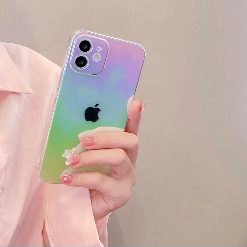 

Luxury Rainbow Laser Soft Silicon Phone Case For iPhone 12 Mini 11 Pro Max X XS XR Max 7 8 Plus SE 2020 Aurora Transparent Cover